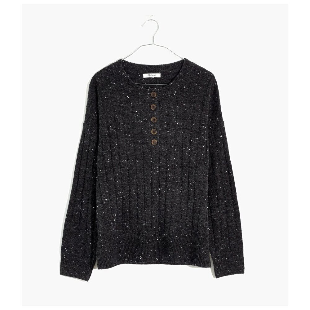 Madewell Wool Donegal Bowden Henley Sweater Coziest Yarn Fisherman Quiet Luxury